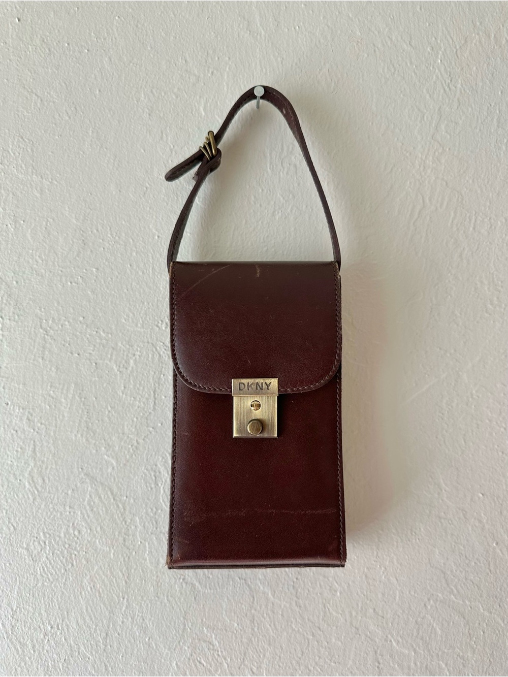 Vintage 1990s y2k 2000s brown leather mini bag purse minimalist nyc aesthetic